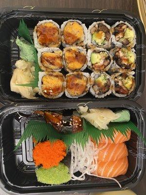 Sake Sushi  Unagi sushi  Tobiko sushi  Wasabi tobiko sushi  Sweet potato roll  Rock'n roll