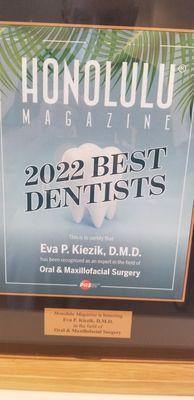 DR Eva Kiezik awarded as a Honolulu Best Dentist. And she really is.