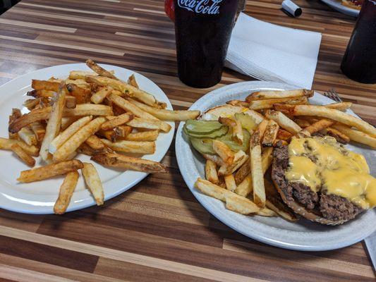 burger and fries and fries and fries