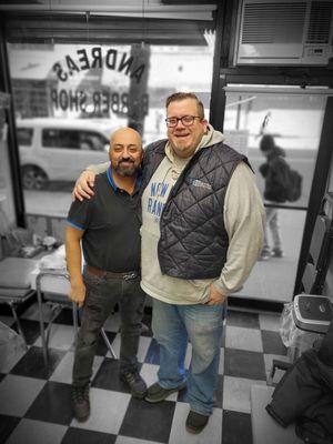 This young man to the right got his first haircut here at Andrea's barber shop 40 years ago, and still counting.