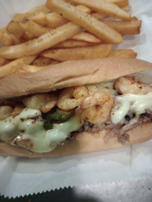 Chicken Philly with shrimp and fries