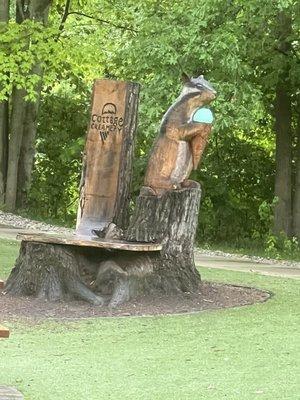 Chainsaw sculpture in the rear seating area