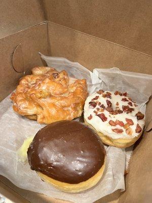 Apple fritter, maple bacon, Chocolate Fill with Filling