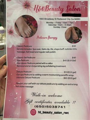 Pedicure current prices