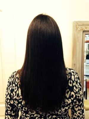 Happy client finished keratin treatment