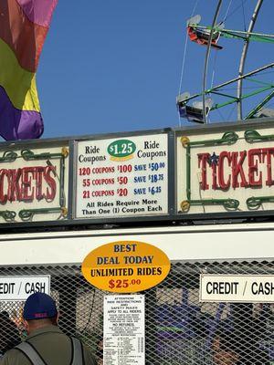 Ride ticket prices