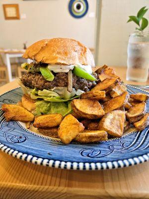 Za'atar spiced burger with labneh