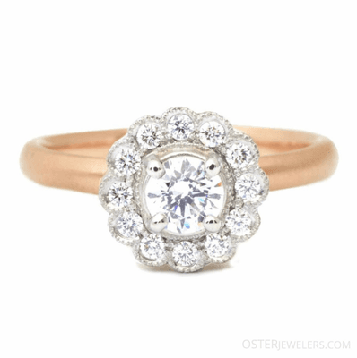 Wedding diamond ring with flower pattern in diamond setting