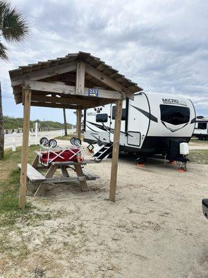 Every campsite has a picnic table and gazebo