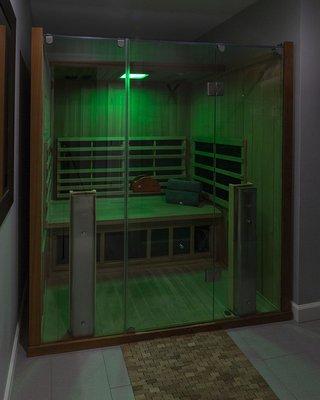 Our Infrared Saunas with Green Chromotherapy lighting on