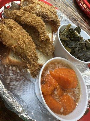 Whiting, yams, collards