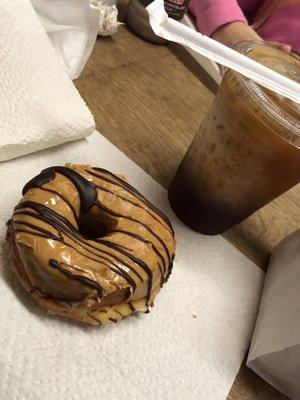 Reese's donut with cold brew (with caramel)  --tastes so good!