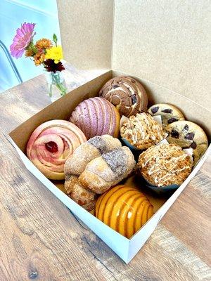 Bakery box, assorted pastries and pan dulce