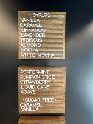 Syrup menu...