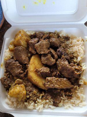 Beef curry over rice