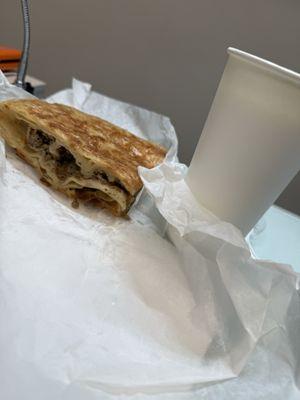 Meat burek and yogurt