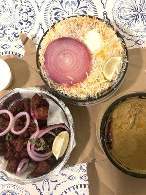 Lamb Biryani and curry chicken.