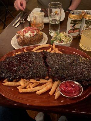 Ribs and baked Baked and Loaded Potato