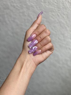 Purple marble coffin nails