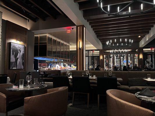 Large dining room with high ceilings