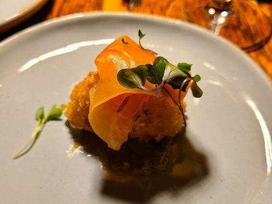 Starter - trout on fried goat cheese