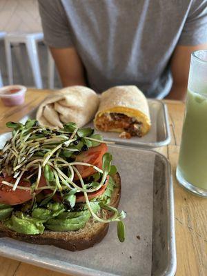 avocado toast and breakfast burrito