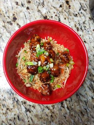 Teriyaki Burmese Tofu (Soy Free) over Vegetable Fried Rice