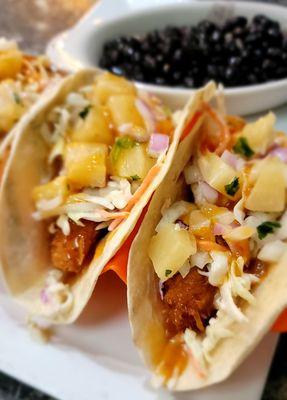 Tropical Deep Fried Coconut Tacos with a pineapple salsa