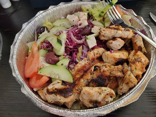 Chicken kebab platter with extra salad instead of rice. Delicious low carb dinner!!!