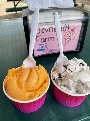 Orange sherbet and Oreo ice cream