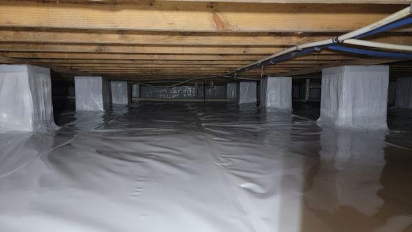 Crawl Space Vapor Barrier and Wrapped Piers