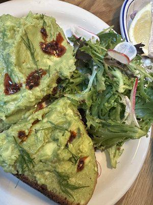 Avocado toast could use some more flavor- it was a bit bland, and over-cado'd.