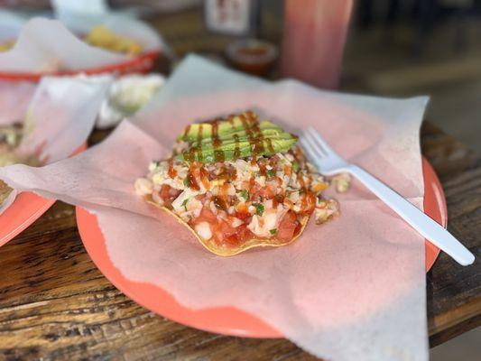 Fish ceviche tostada w/shrimp