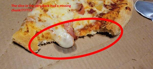 Pizza that got returned because it looked like someone had taken several bites out of it