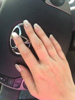 Full set with gel manicure - approx 45-60 minutes (nails were already bare and short though).