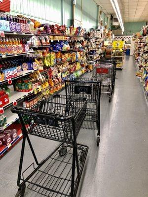 Chip aisle and shopping cart arsenal.