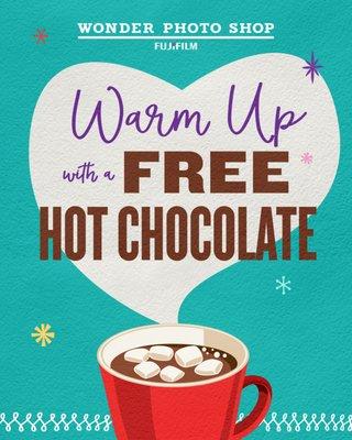 Friday, November 9 through Sunday, November 11, stop by the shop and warm up with Free Hot Chocolate and get 10 free prints!