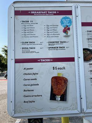 Drive through menu