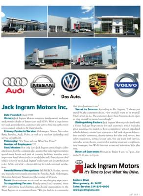 Jack Ingram Motors Best of Business in River Region Living Magazine