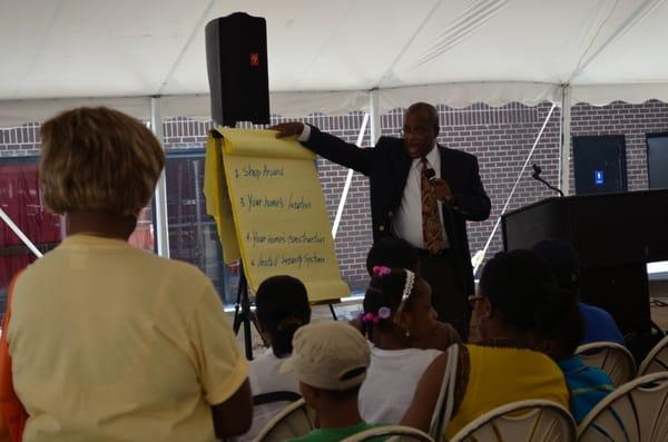 Eustace speaking at the 06/16/2012 Bridge Street Development Corporation's Home Expo at Restoration Plaza (Ashley Greaves Photo)