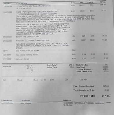 Just Tires Invoice