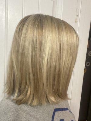 All over blonde highlights.