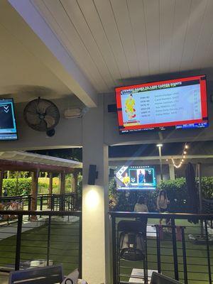 Looking towards the cornhole lanes.