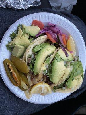 4 Asada tacos with added avocado with salsa on the side so delicious! They hook it up with avocado.