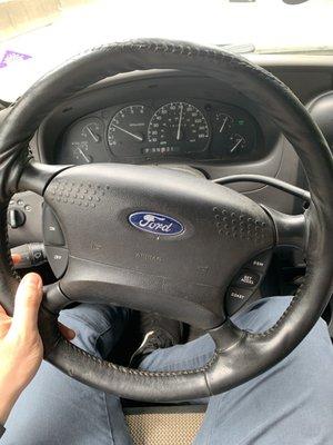 This is my steering wheel cocked to the right.