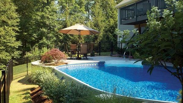 Radiant Above ground pool, semi in ground.