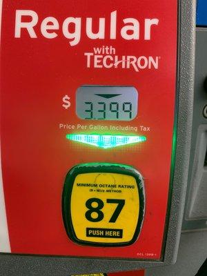 $3.39 per gallon 87 octane cash or Chevron card otherwise $.10 more per gallon September 12, 2020