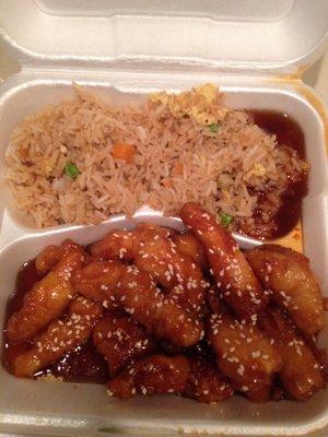 Sesame chicken and fried rice