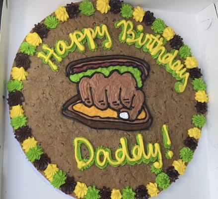 Knuckle sandwich birthday cookie cake.