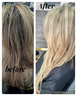 Before and after highlights, olaplex treatments with HBS XPLIZITZ EXTENSIONS color match